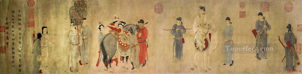 馬に乗る銭玄楊貴妃アンティーク中国油絵